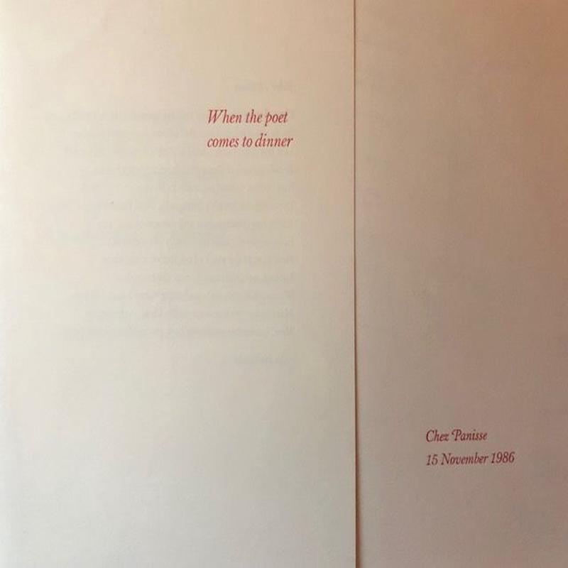 Chez Panisse. When the Poet Comes to Dinner Menu