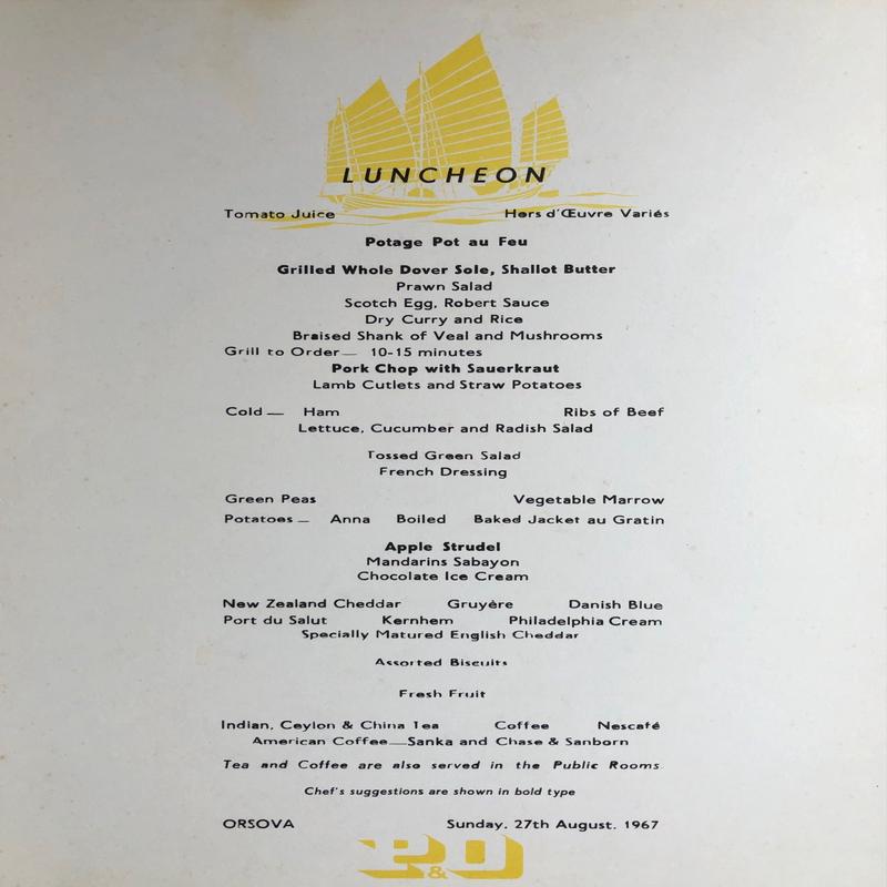 P & O Lines. Luncheon Menu